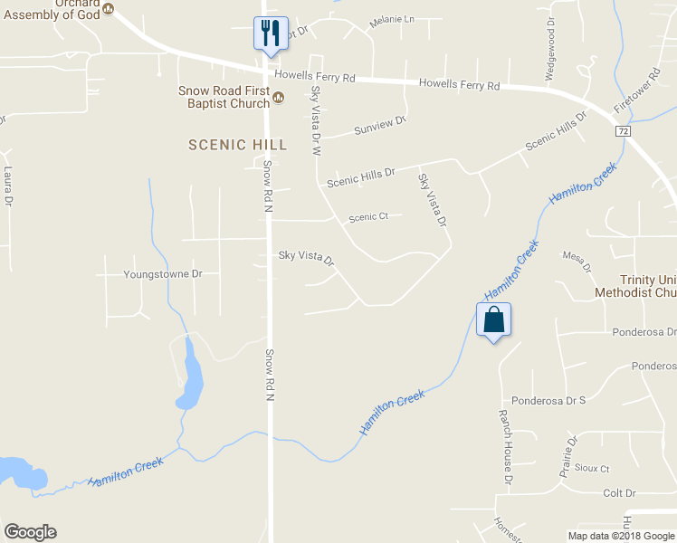 map of restaurants, bars, coffee shops, grocery stores, and more near 9798 Sky Vista Drive in Semmes