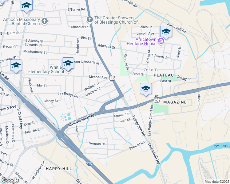 map of restaurants, bars, coffee shops, grocery stores, and more near 920 Criterion Street in Prichard