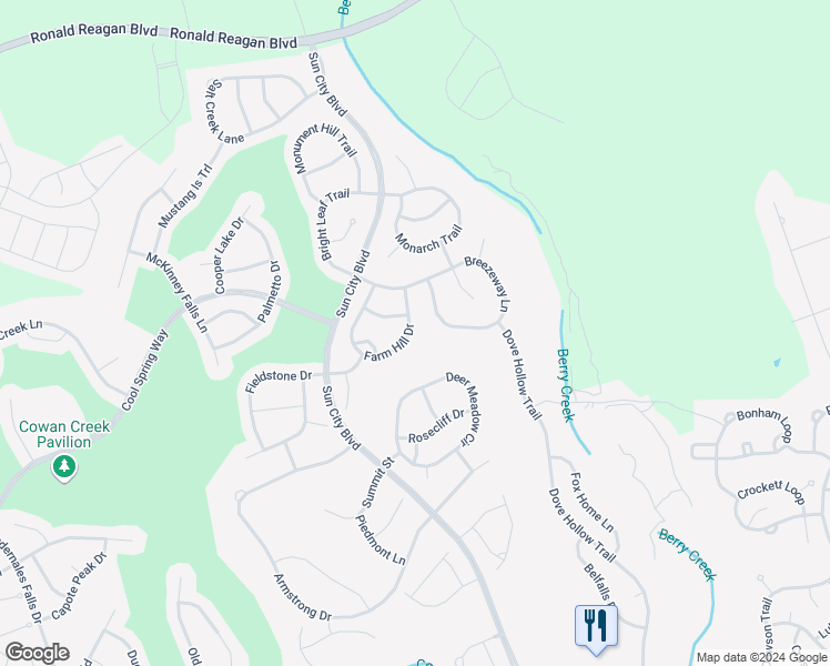 map of restaurants, bars, coffee shops, grocery stores, and more near 524 Farm Hill Drive in Georgetown