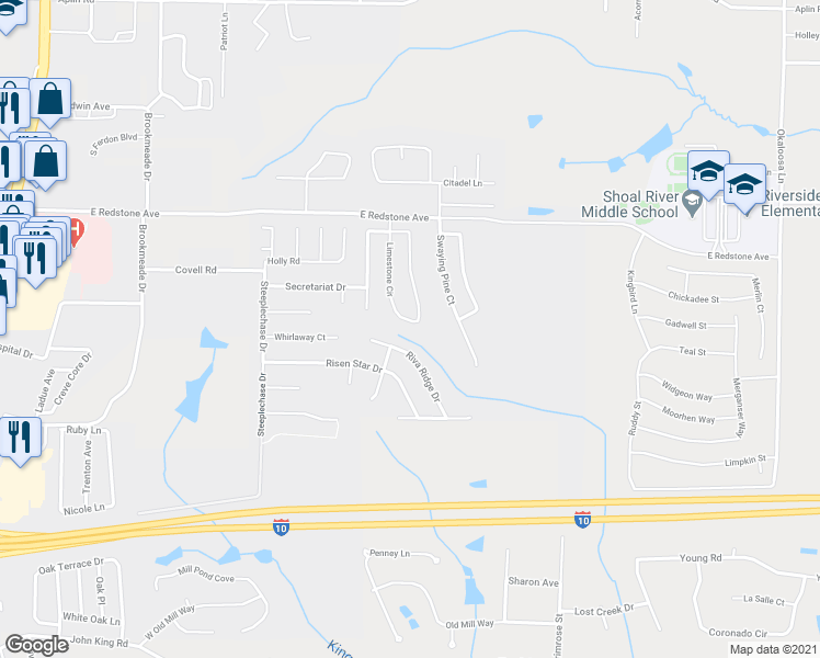 map of restaurants, bars, coffee shops, grocery stores, and more near 256 Limestone Circle in Crestview