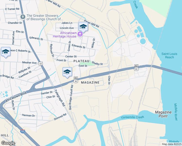map of restaurants, bars, coffee shops, grocery stores, and more near 400 Peace Lane in Mobile