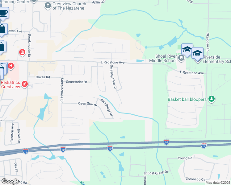 map of restaurants, bars, coffee shops, grocery stores, and more near 193 Swaying Pine Court in Crestview