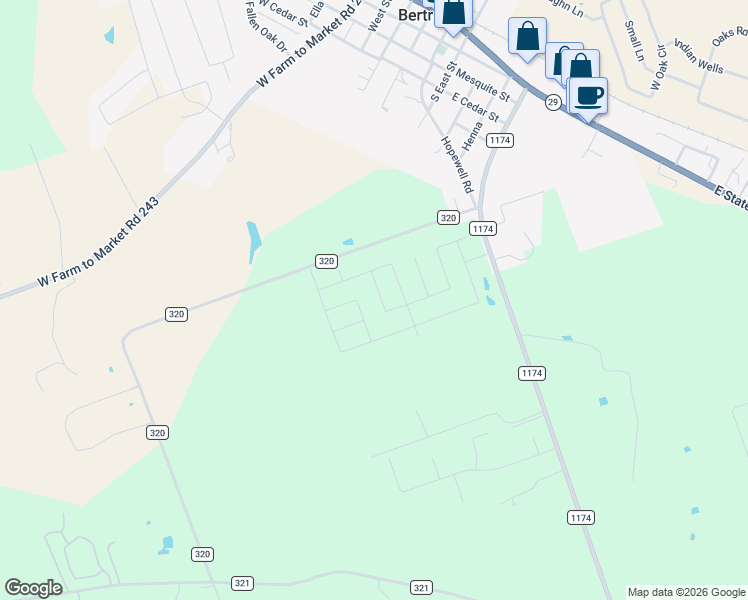 map of restaurants, bars, coffee shops, grocery stores, and more near in Bertram