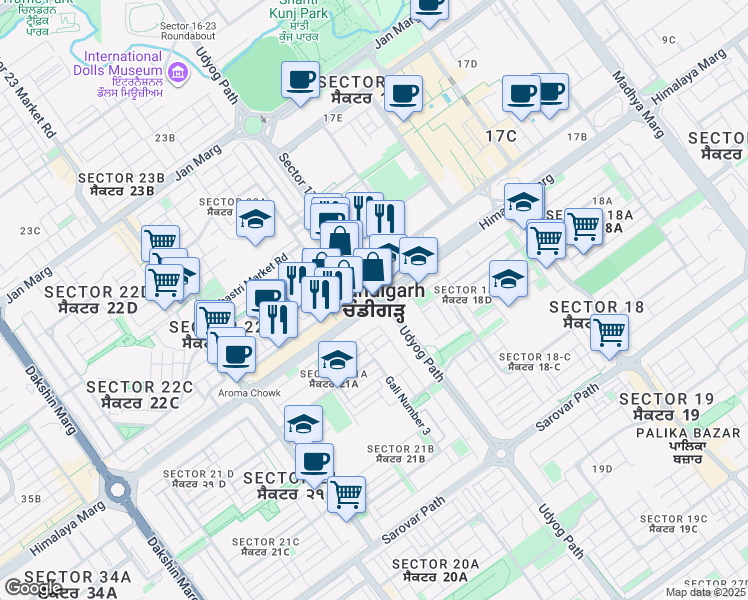 map of restaurants, bars, coffee shops, grocery stores, and more near in Chandigarh