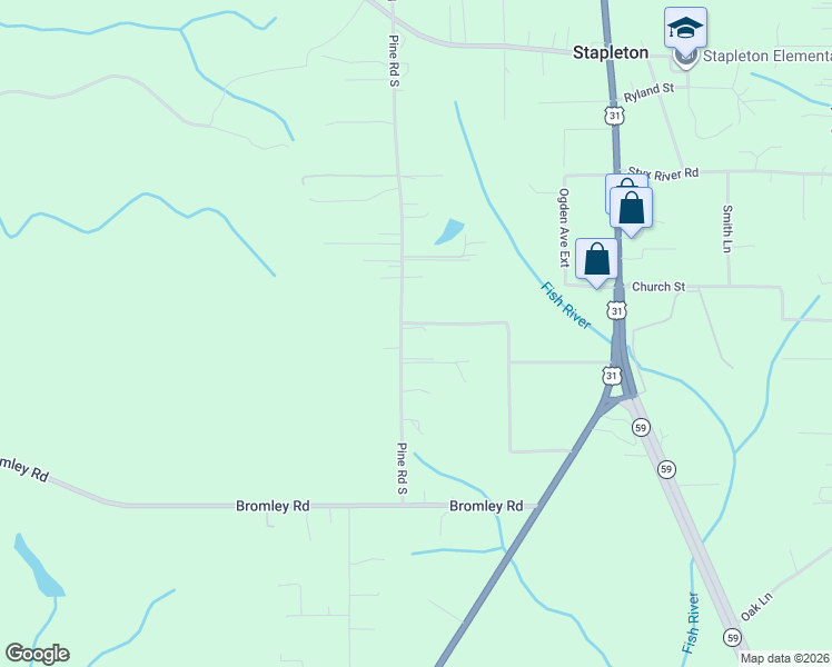 map of restaurants, bars, coffee shops, grocery stores, and more near 34880 Pine Road South in Stapleton