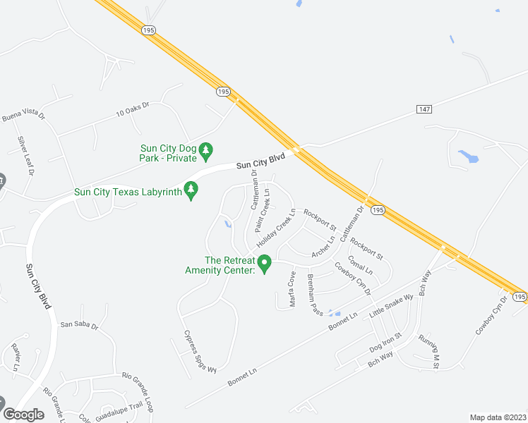 map of restaurants, bars, coffee shops, grocery stores, and more near Paint Creek Lane in Georgetown