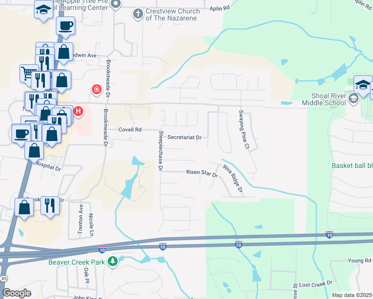 map of restaurants, bars, coffee shops, grocery stores, and more near 318 Seattle Slew Court in Crestview