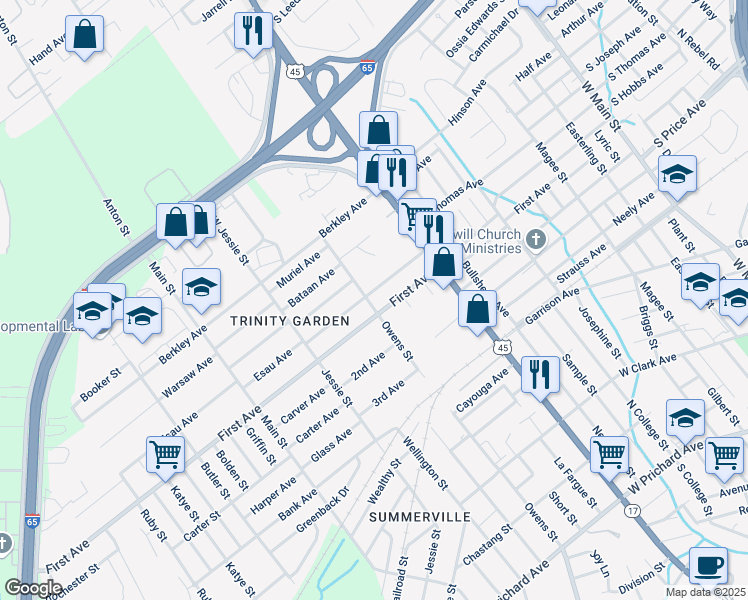 map of restaurants, bars, coffee shops, grocery stores, and more near 1814 Owens Street in Prichard