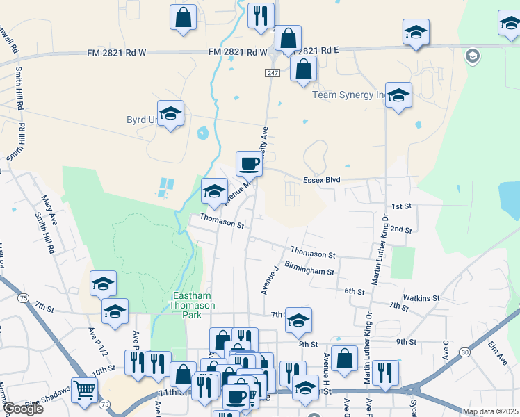 map of restaurants, bars, coffee shops, grocery stores, and more near 211 University Avenue in Huntsville