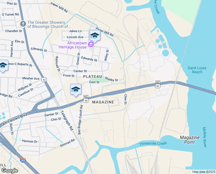map of restaurants, bars, coffee shops, grocery stores, and more near 400 Peace Lane in Mobile