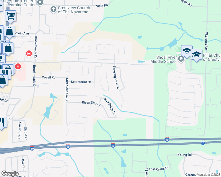 map of restaurants, bars, coffee shops, grocery stores, and more near 246 Limestone Circle in Crestview