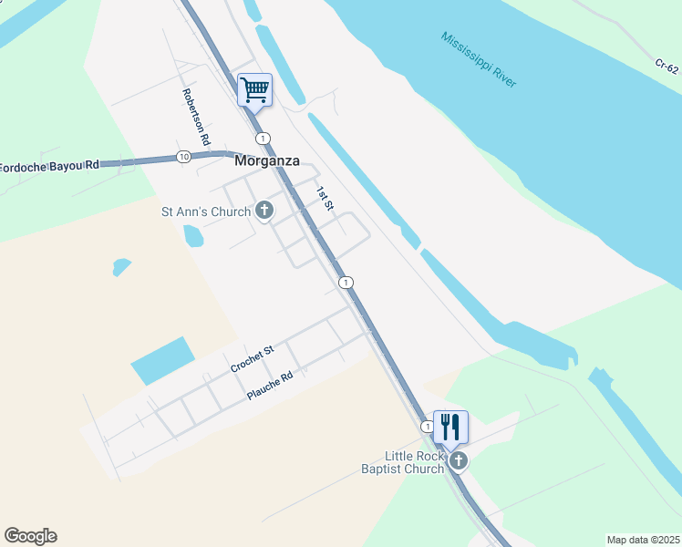 map of restaurants, bars, coffee shops, grocery stores, and more near 507 Louisiana 10 in Morganza