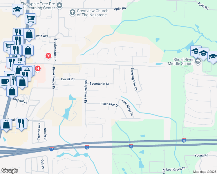 map of restaurants, bars, coffee shops, grocery stores, and more near 231 Sea Hero Lane North in Crestview