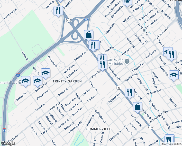 map of restaurants, bars, coffee shops, grocery stores, and more near 1814 Owens Street in Prichard