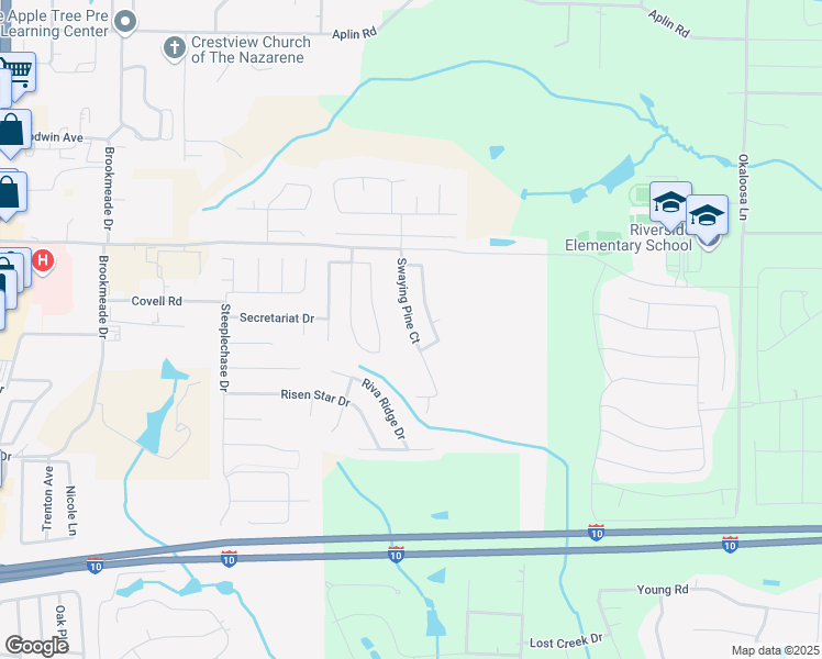 map of restaurants, bars, coffee shops, grocery stores, and more near 182 Swaying Pine Court in Crestview