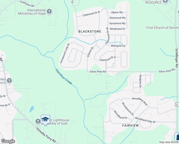 map of restaurants, bars, coffee shops, grocery stores, and more near 8451 Silver Pine Road in Semmes