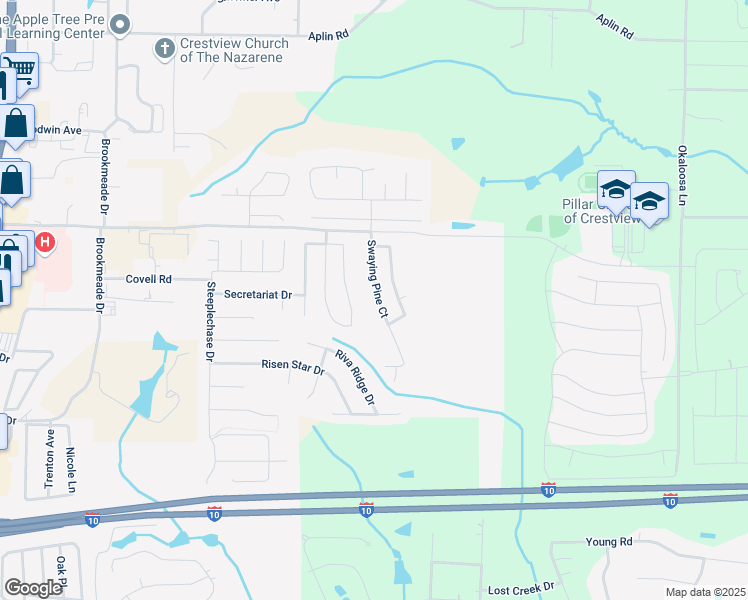 map of restaurants, bars, coffee shops, grocery stores, and more near 193 Swaying Pine Court in Crestview