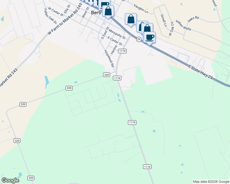 map of restaurants, bars, coffee shops, grocery stores, and more near 856 South 1174 in Bertram
