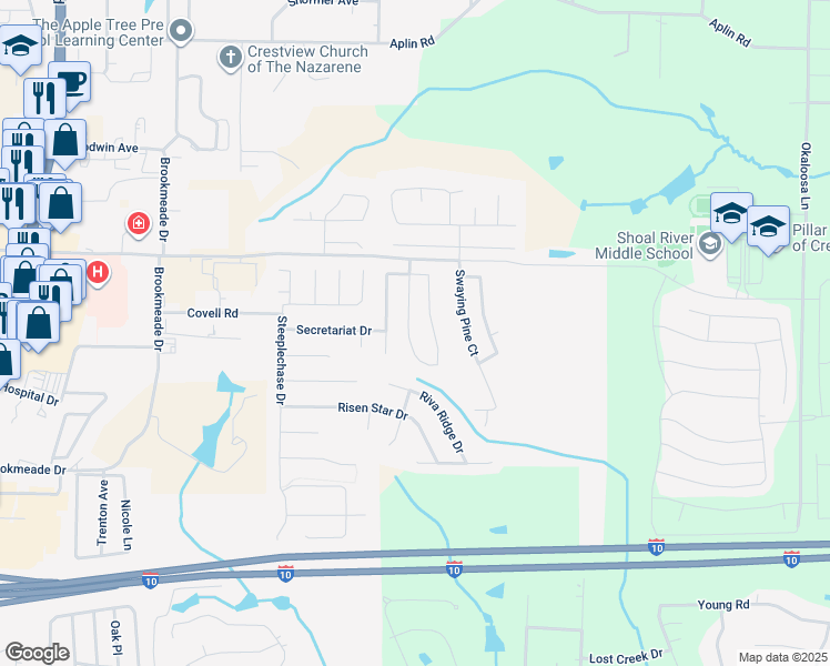 map of restaurants, bars, coffee shops, grocery stores, and more near 275 Limestone Circle in Crestview