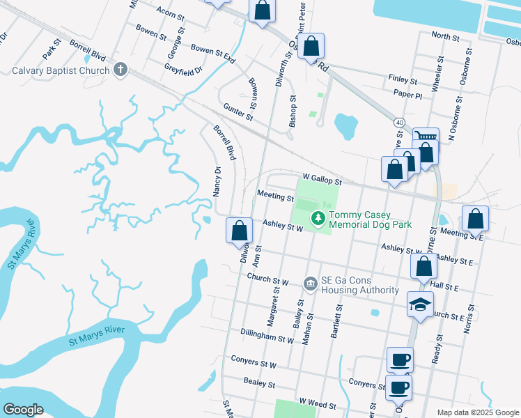 map of restaurants, bars, coffee shops, grocery stores, and more near 913 Dilworth Street in St. Marys