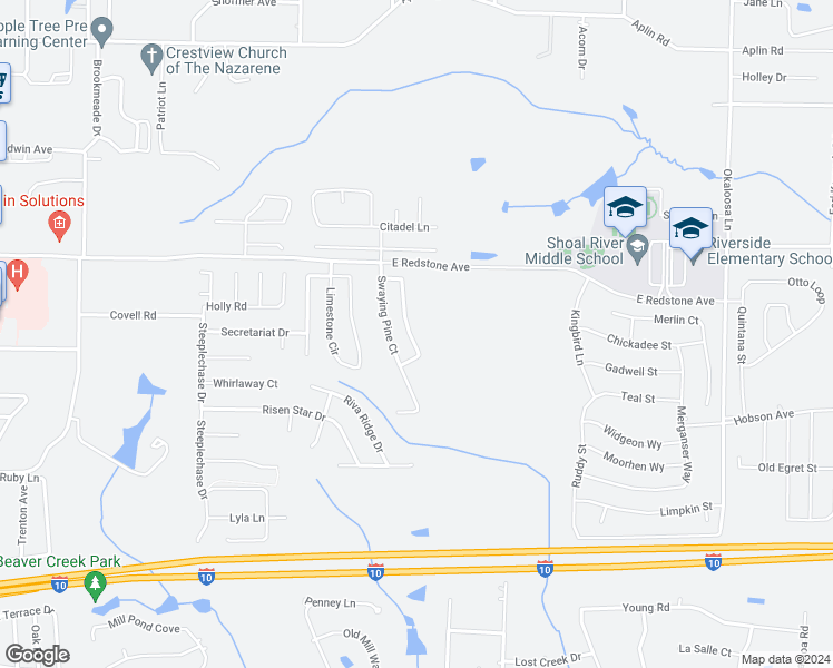 map of restaurants, bars, coffee shops, grocery stores, and more near 386 Crooked Pine Trail in Crestview