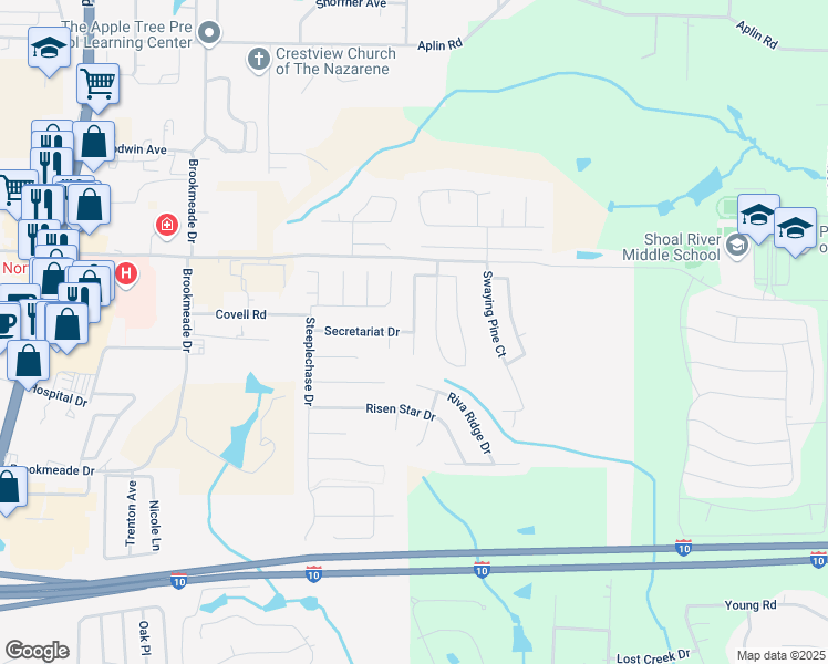map of restaurants, bars, coffee shops, grocery stores, and more near 139 Sandstone Trail in Crestview