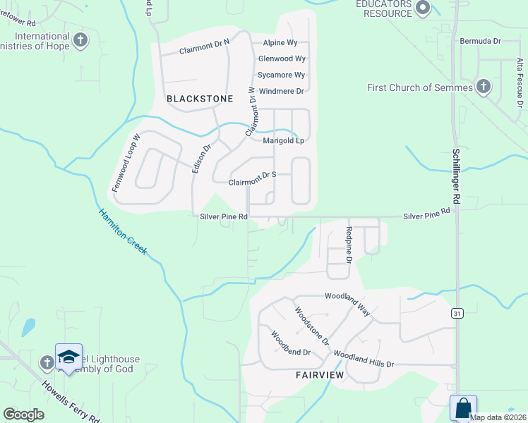 map of restaurants, bars, coffee shops, grocery stores, and more near Dyson Boulevard in Semmes