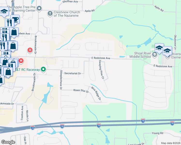 map of restaurants, bars, coffee shops, grocery stores, and more near 225 Limestone Circle in Crestview