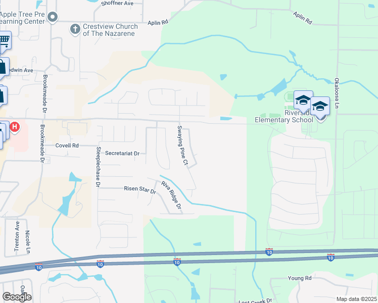 map of restaurants, bars, coffee shops, grocery stores, and more near 377 Crooked Pine Trail in Crestview