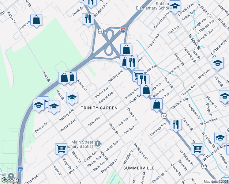 map of restaurants, bars, coffee shops, grocery stores, and more near 2117 Owens Street in Prichard