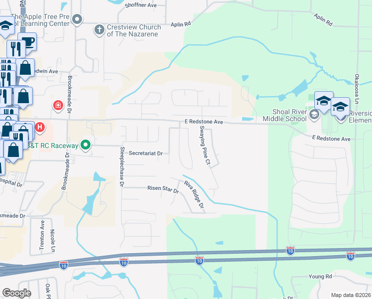 map of restaurants, bars, coffee shops, grocery stores, and more near 229 Limestone Circle in Crestview