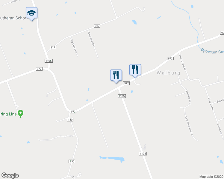 map of restaurants, bars, coffee shops, grocery stores, and more near in Walburg