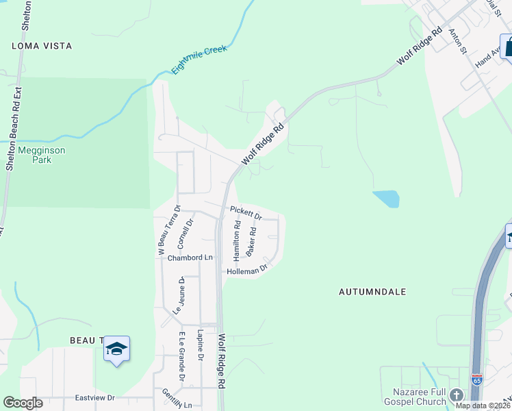 map of restaurants, bars, coffee shops, grocery stores, and more near 3900 Pickett Circle in Mobile