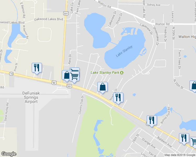 map of restaurants, bars, coffee shops, grocery stores, and more near 142 Rose Lane in DeFuniak Springs