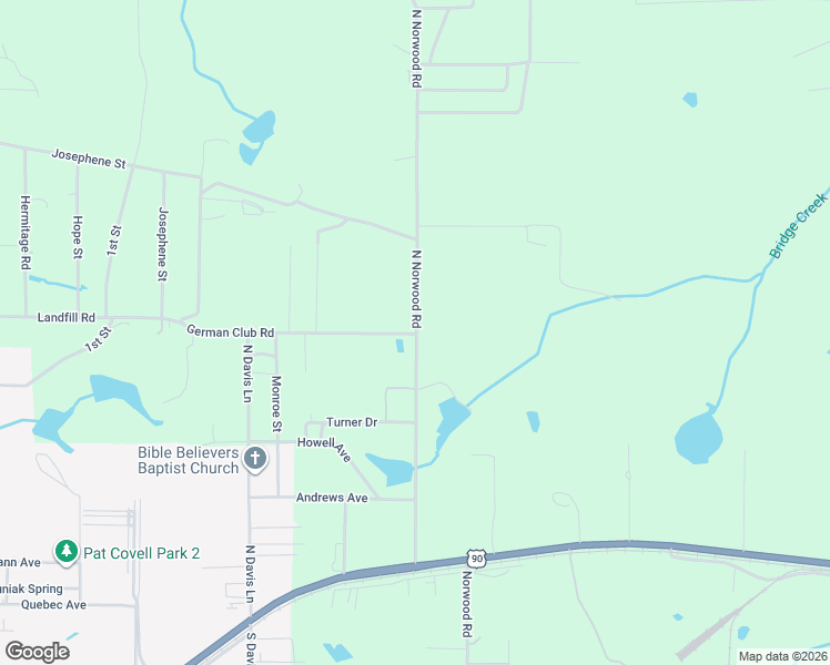 map of restaurants, bars, coffee shops, grocery stores, and more near 550 North Norwood Road in DeFuniak Springs