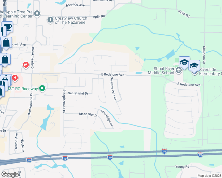 map of restaurants, bars, coffee shops, grocery stores, and more near 147 Swaying Pine Court in Crestview