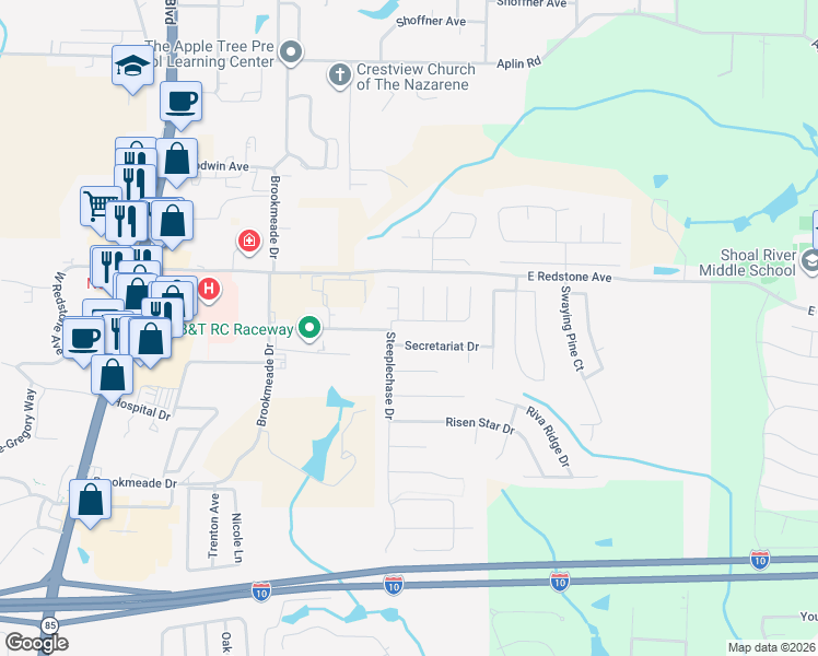 map of restaurants, bars, coffee shops, grocery stores, and more near 3 Holly Road in Crestview