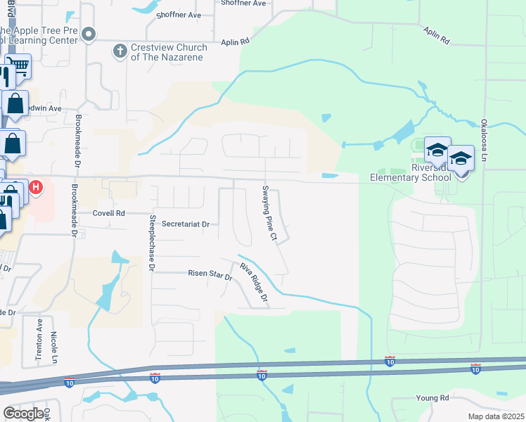 map of restaurants, bars, coffee shops, grocery stores, and more near 145 Swaying Pine Court in Crestview