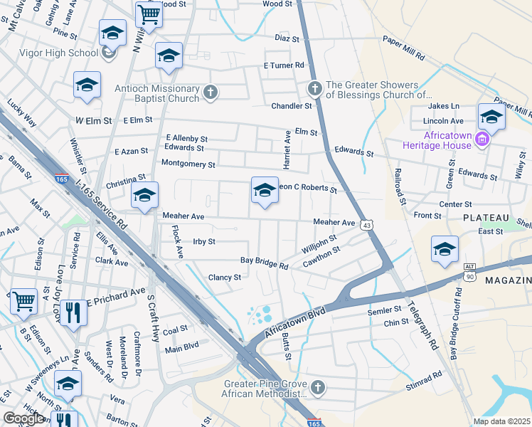 map of restaurants, bars, coffee shops, grocery stores, and more near 528 Capt Leon C Roberts Street in Prichard