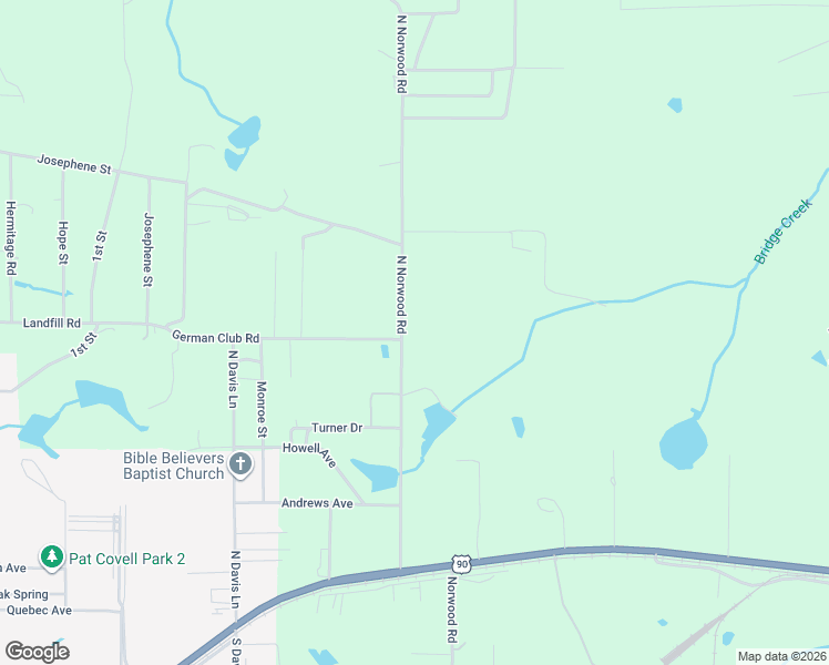 map of restaurants, bars, coffee shops, grocery stores, and more near 550 North Norwood Road in DeFuniak Springs