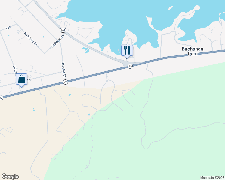 map of restaurants, bars, coffee shops, grocery stores, and more near 100 Keystone Ridge in Buchanan Dam
