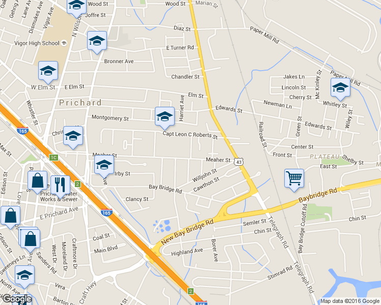 map of restaurants, bars, coffee shops, grocery stores, and more near 804 Helen L Porter Court in Mobile