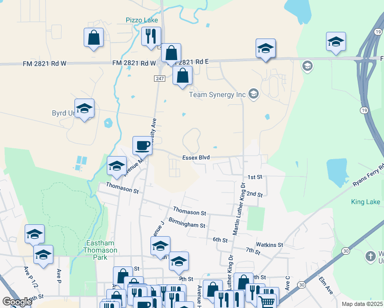 map of restaurants, bars, coffee shops, grocery stores, and more near 145 Essex Boulevard in Huntsville