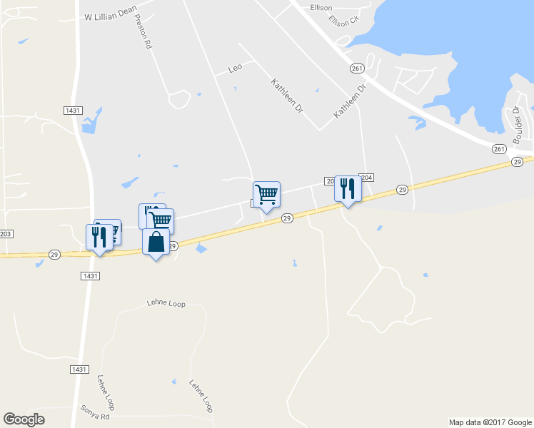 map of restaurants, bars, coffee shops, grocery stores, and more near 15801 Hwy 29 in Buchanan Dam
