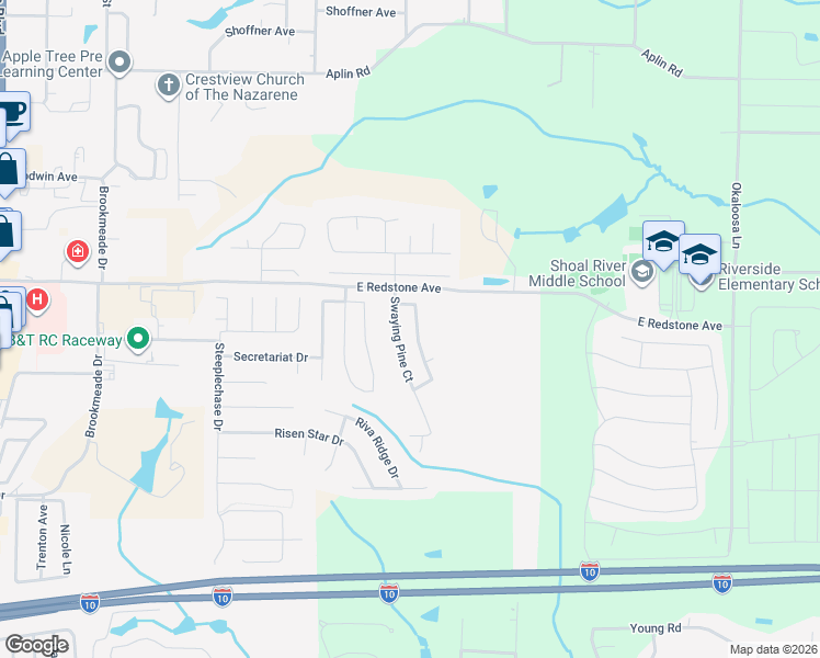 map of restaurants, bars, coffee shops, grocery stores, and more near 349 Crooked Pine Trail in Crestview
