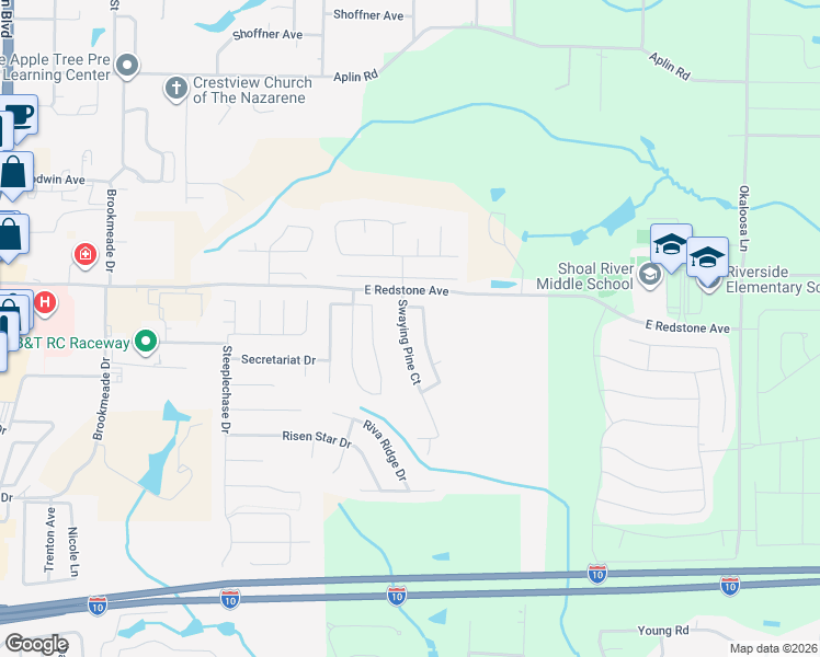 map of restaurants, bars, coffee shops, grocery stores, and more near 134 Swaying Pine Court in Crestview