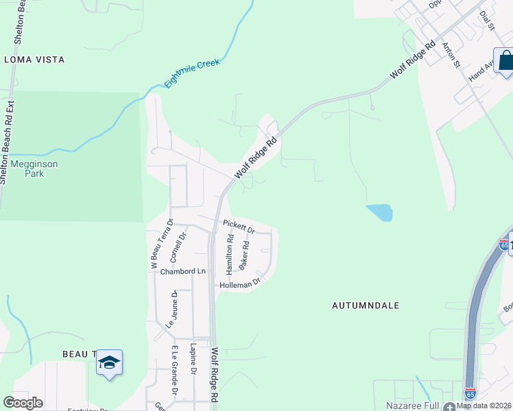 map of restaurants, bars, coffee shops, grocery stores, and more near 3900 Pickett Circle in Mobile