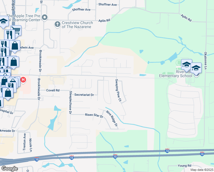 map of restaurants, bars, coffee shops, grocery stores, and more near 219 Limestone Circle in Crestview