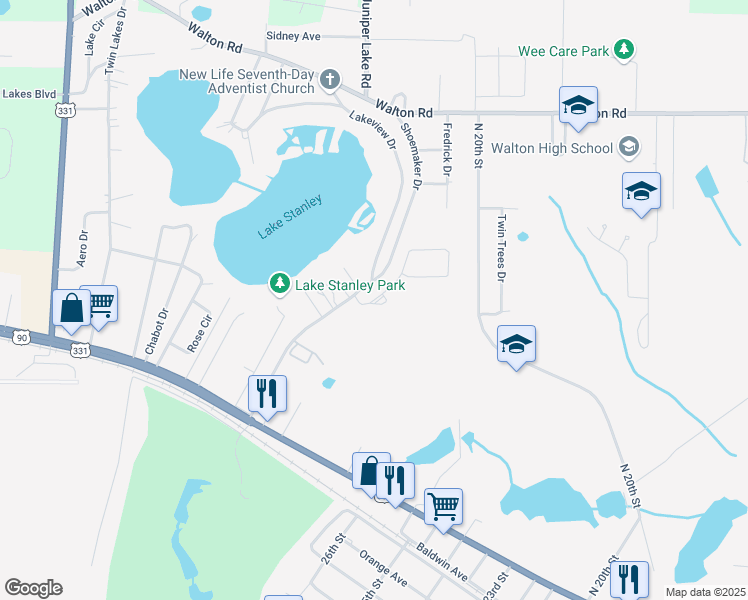 map of restaurants, bars, coffee shops, grocery stores, and more near 32 Timber Wind Drive in DeFuniak Springs