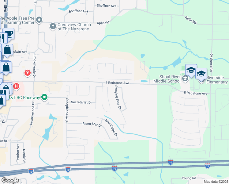 map of restaurants, bars, coffee shops, grocery stores, and more near 129 Swaying Pine Court in Crestview